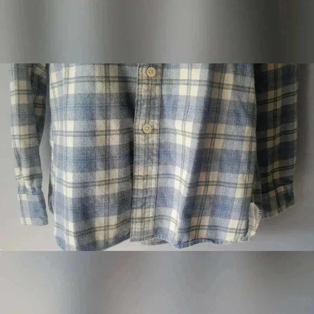 Eddie Bauer cozy pastel yellow & blue flannel shirt size medium - Picture 4 of 9